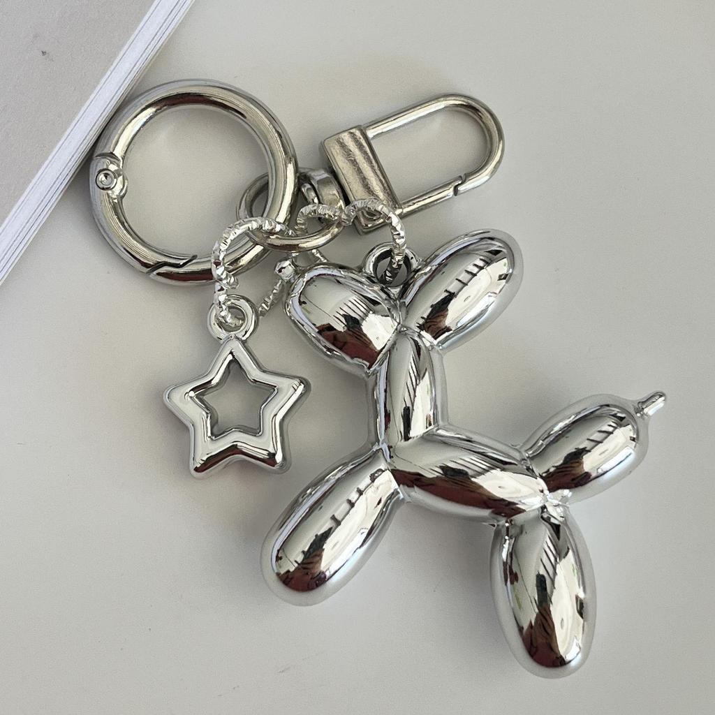 Silver Star Balloon Dog Keychain Pendant - Dark Cool Girl DIY Charm, Xiaohongshu INS Style.