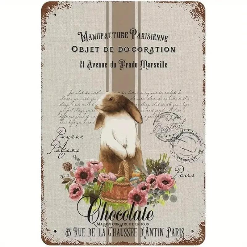Charming Easter Bunny Metal Sign Perfect Gift for Family & Friends Cute Rabbit Wall Art for Home, Bar, Cafe Decor Garage Kitchen