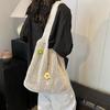 Women Knitted Tote Bag Crochet Shoulder Bag with Flower Decor Hollow Out Handbag Casual Beach Bag Outdoor Travel Bag