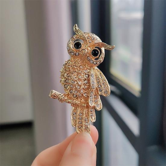 Broșă Formă Bufniță Strălucitoare Strassuri Incrustate Ac Metalic cu Ornament Ochi Negru Accesoriu Compact Portabil Jachete Genți Pălării Bijuterii Cadou