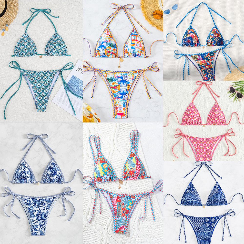 Sexy Zweiteiliger Bikini-Badeanzug mit Dreiecks-Cup-Print, Elegant und Bequem für den Sommerurlaub