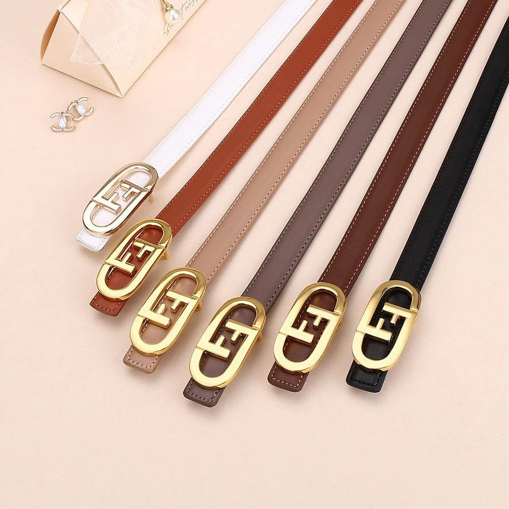 F Letter Buckle Premium Sense Business Belt Genuine Leather Women'S Cowhide Alloy Smooth Buckle Belt Belt