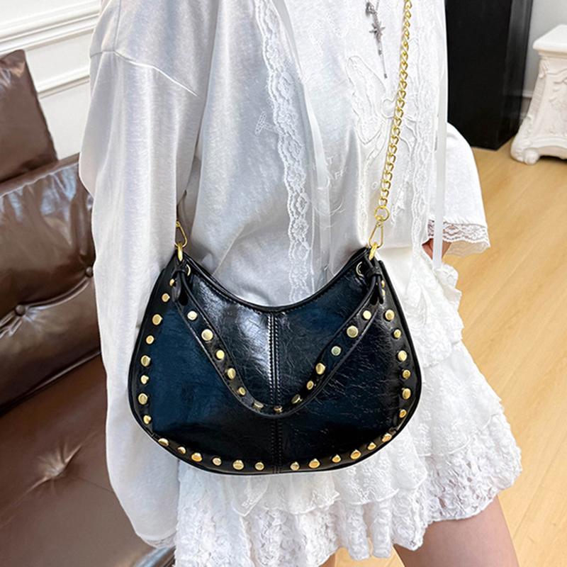 Shoulder Bag for Women Rivet Punk Underarm Bag PU Leather Studded Clutch Purse Trendy Hobo Purse for Work Travel Shopping CLE