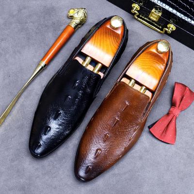 Men's Genuine Leather Slip-On Office Shoes: Crocodile-Pattern Formal & Casual Business Footwear