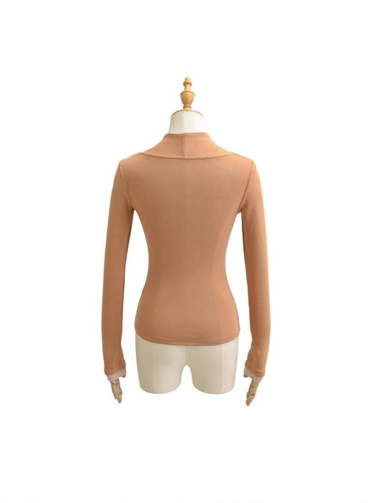 Women's Faux Cashmere Trendy Layered Long-Sleeve Tie-Up Top for Spring/Autumn