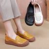Spring and Summer Genuine Leather Mother's Shoes Women's Korean Version One Foot Kick Round Toe Hollow Single Shoes Women's Casual Shoes Hole Shoes