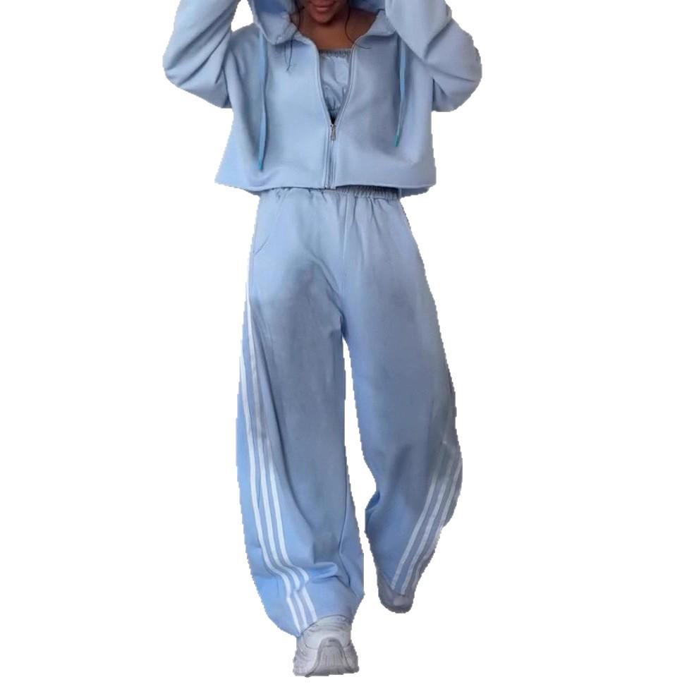 2025 Cross-border European and American Women's Clothing Amazon Sports Long-sleeved Hooded Zipper Casual Pants Commuter Fashion Suit