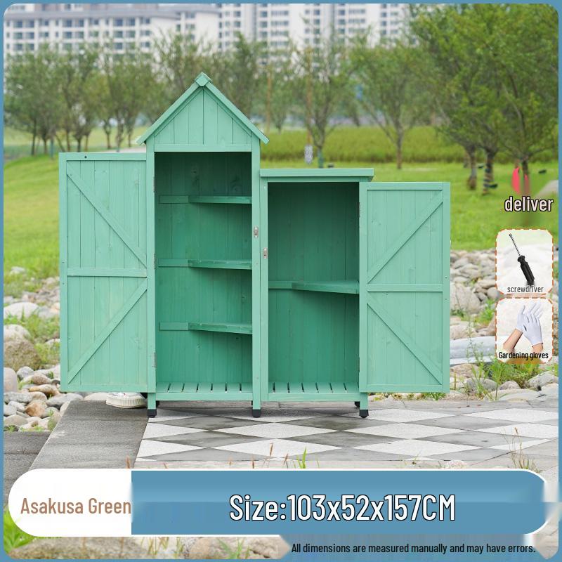Waterproof Outdoor Wooden Storage Cabinet for Garden Tools - Anti-Corrosion and Sun Protection, Ideal for Courtyard and Balcony Use.