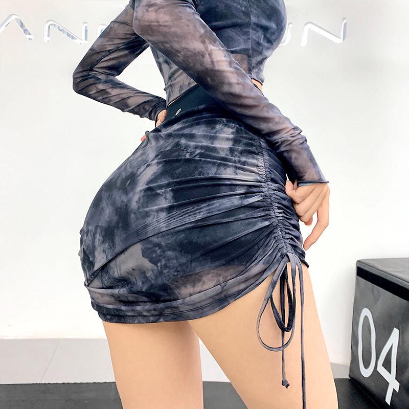 

Женская плиссированная сетчатая юбка тай-дай - быстросохнущая, с высокой посадкой, для йоги и тенниса Small чёрный