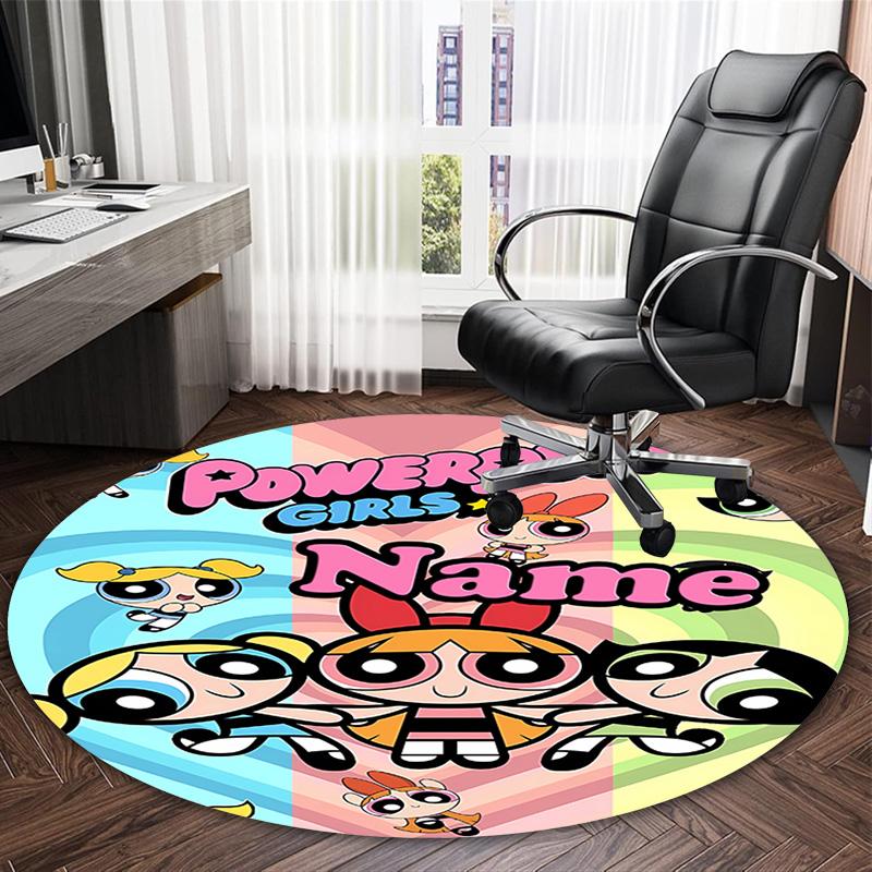 Customizable The Powerpuff Girls8 Round Non-Slip Carpet - Ideal for Garden, Picnic, Office, Perfect for Decoration, Suitable For All Seasons