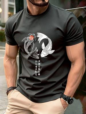 Japanese Koi Harajuku Printing Men TShirt Cotton Summer Short Sleeve Tops Soft Oversized ONeck T Shirt Casual Male Clothes