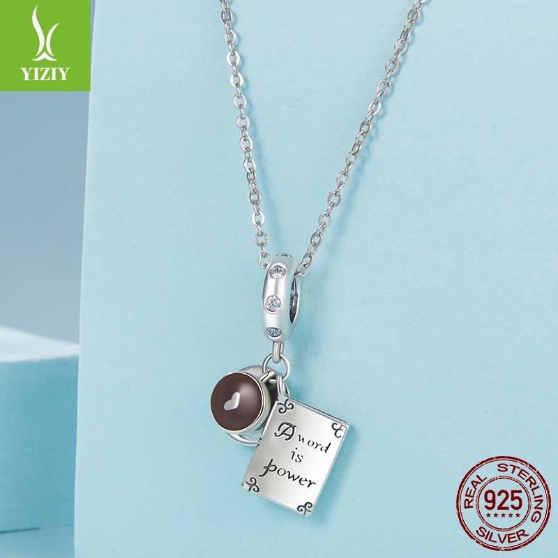 Design Café et Livre Pendentif Bracelet DIY Breloque Perles Perles en Argent 925 Accessoires de Bijoux