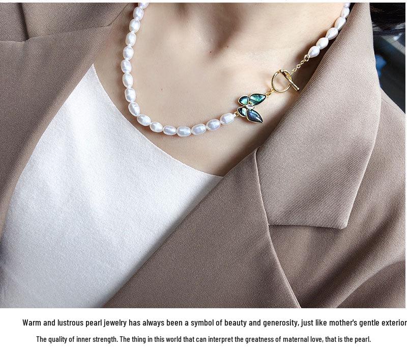 Elegant Freshwater Pearl Necklace Set with Abalone Shell Butterfly Inlays for Women