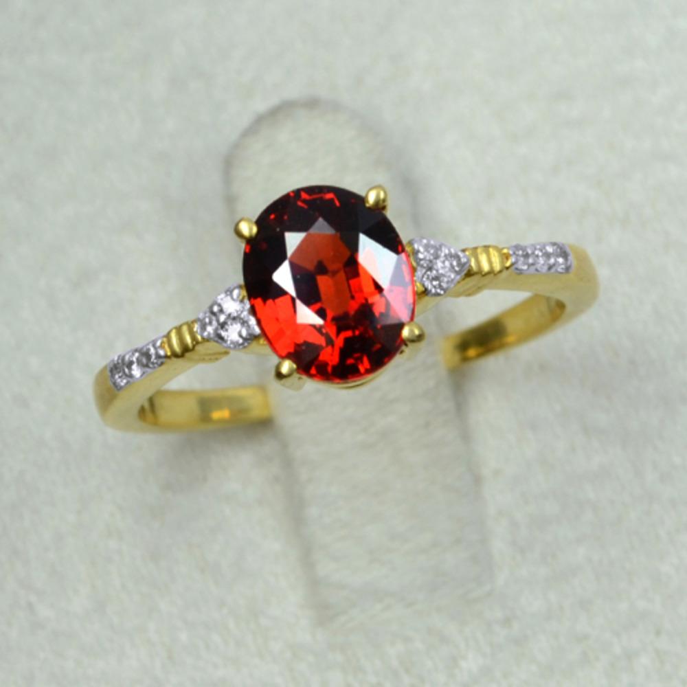 14k Yellow Gold Ring, Natural Spessartite Garnet 1.78Ct Ring, Diamond Ring Size US 6.5, Cocktail Ring