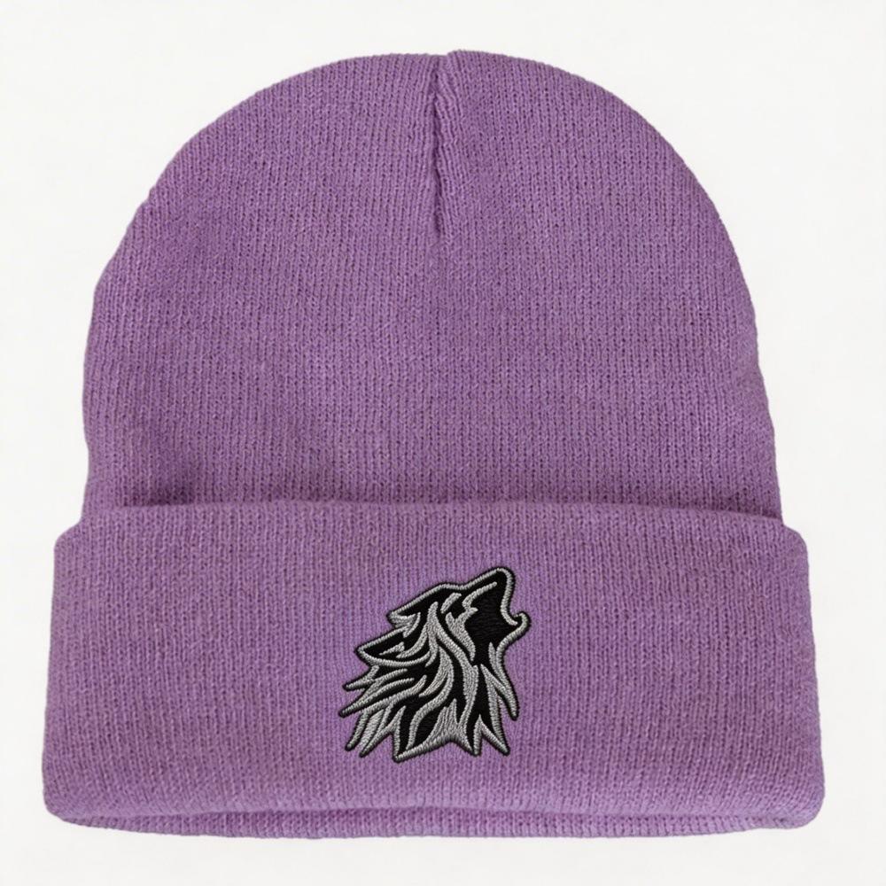 Popular Wolf Head Embroidery Knitted Hat Autumn and Winter Warm Men's and Women's Outdoor Adult Wool Hat Doudou Hat