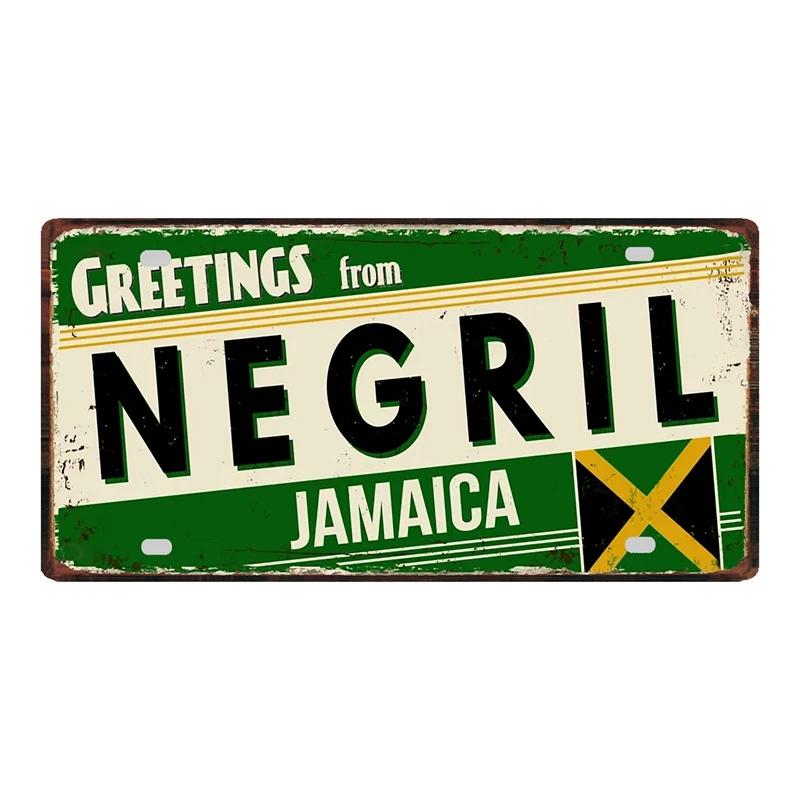 Negril Nassau Santiago Romania Greetings From City Car License Plate Vintage Metal Tin Sign Home Decor Wall Art 6x12Inch KL-0556