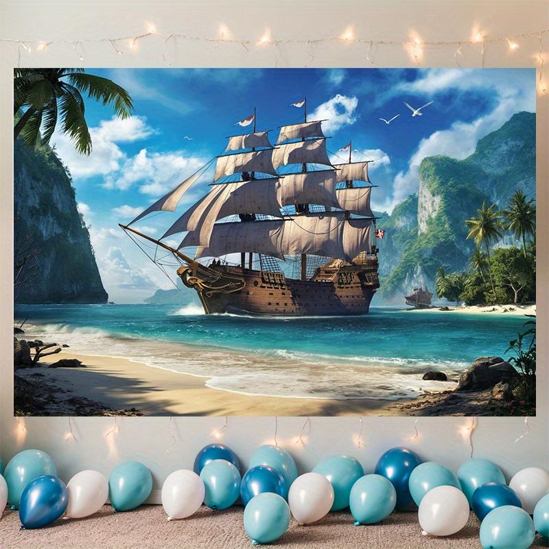 1 Piece, Polyester Material Pirate Ship and Tropical Beach Wall Fabric, 75 Grams Per Square Meter, 100% Polyester Fiber