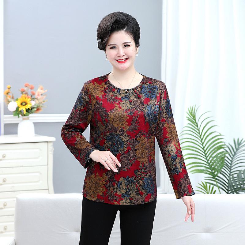 Übergröße 7XL Herbst Langarm Oberteil für Mütter mittleren Alters und ältere Damen