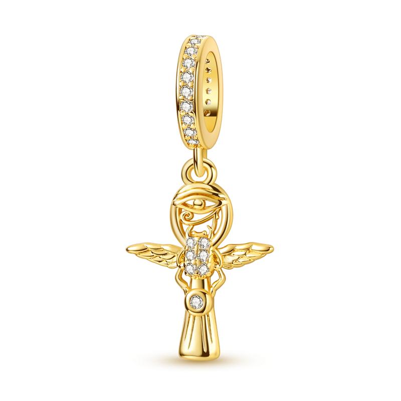 Golden Angel Virgin Mary Charms Bead 925 Silver Inlaid Zircon Puppy Pendants Fit Bracelet DIY Jewelry Gift