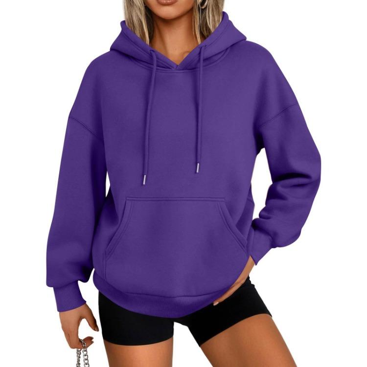 

Casual Solid Color Hoodie Women Long Sleeve with Pocket Fashion S фиолетовый