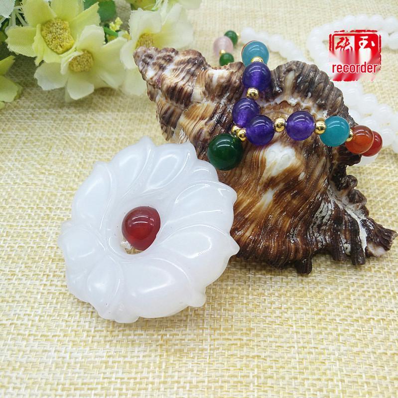 White Jade Lotus Pendant Necklace with Ethnic Style Sweater Chain Floral
