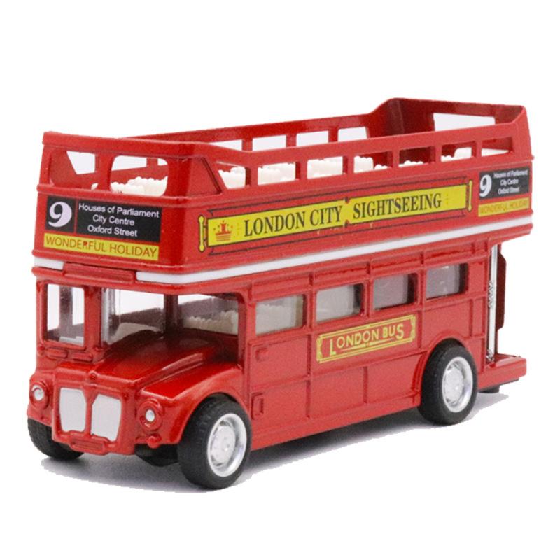 1Pcs Metal Pull Back Simulation Car Toy 1:64 Vintage British Europe Double Bus Diecast Alloy Car Model Antique Kids Toys