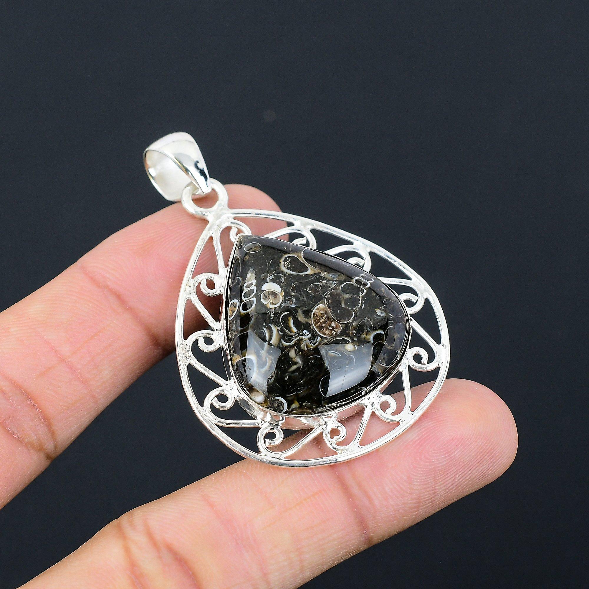 

Womens day Sale Turritella Agate Stone Engagement Pendant 925 Sterling Silver