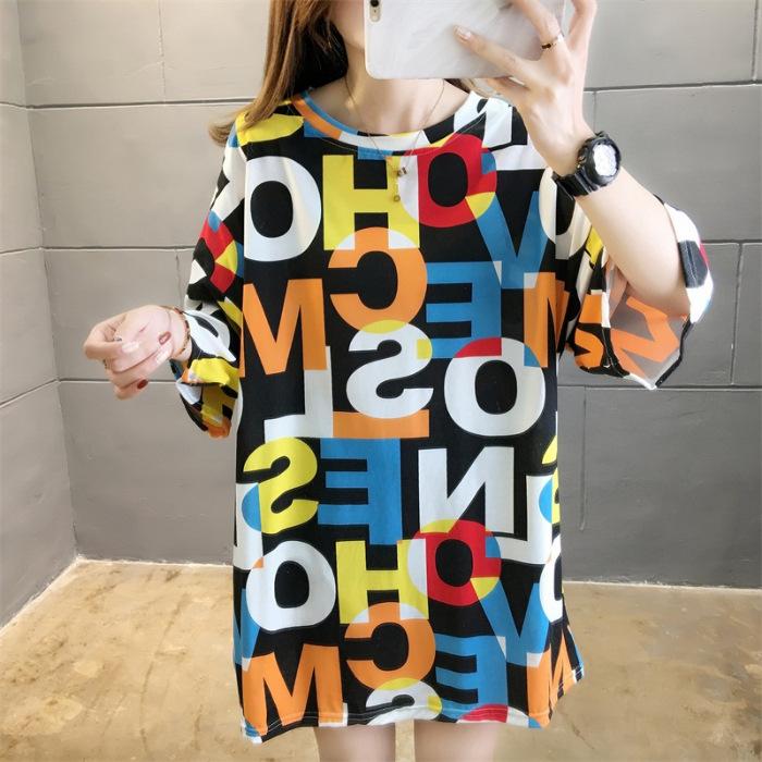 

Medium and long summer new short-sleeved t-shirt female students loose large size women s clothing student tide XXL чорний