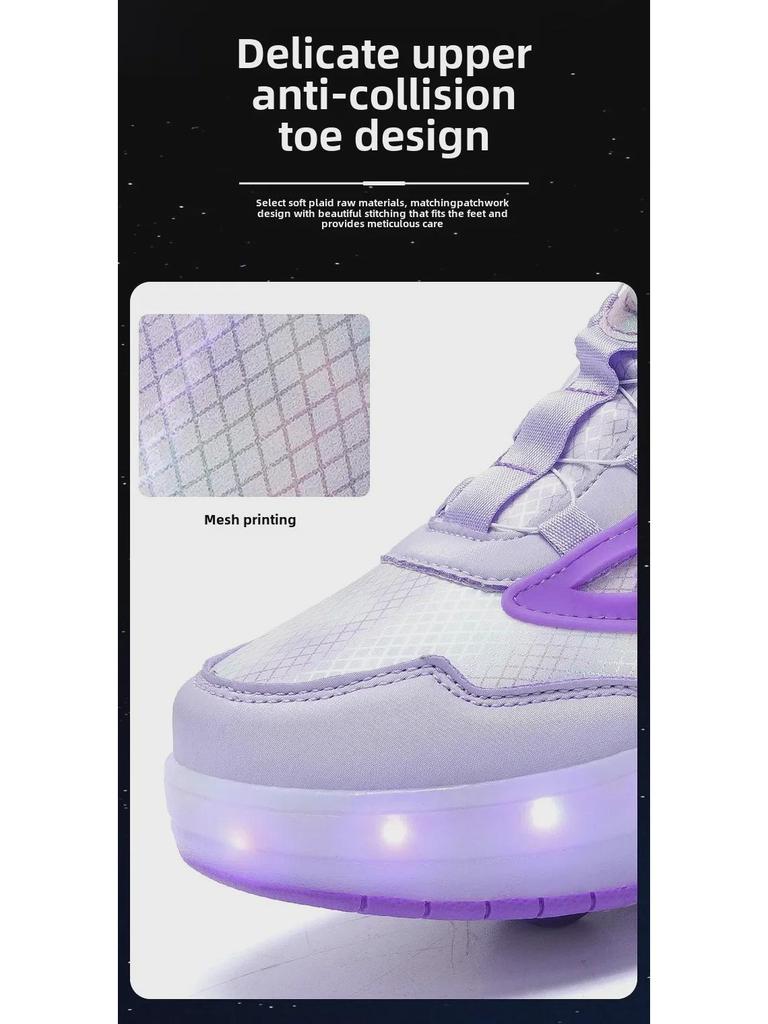 Modepattinaskor för flickor: Snygga tvåhjuliga skor med avtagbar blinkande knappskridskor.