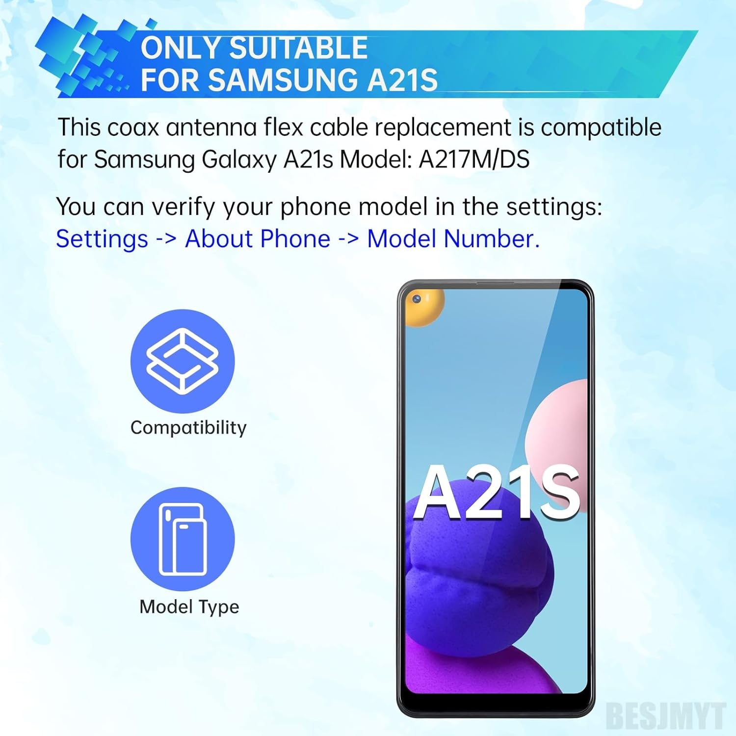 для Samsung Galaxy A21s Замена коаксиального антенного шлейфа Замена коаксиального антенного провода для модели Samsung Galaxy A21s: A217M/DS