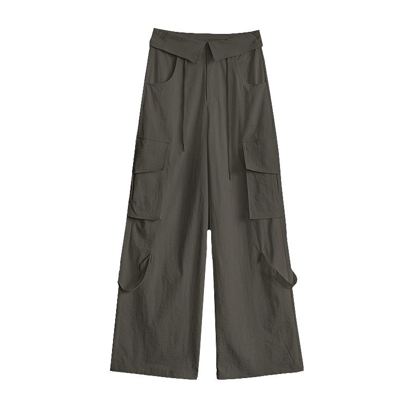 Women's 2025 Military Green Straight-Leg High Waist Cuffed Casual Pants