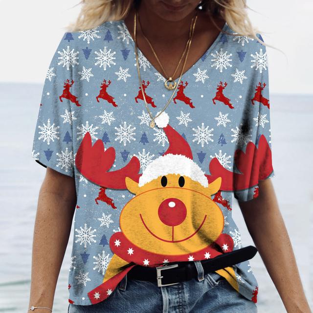 

Новые женские топы, женские футболки с рождественским принтом снеговика, осенняя одежда, женские футболки, топы с короткими рукавами, милая рождественская одежда 3XL