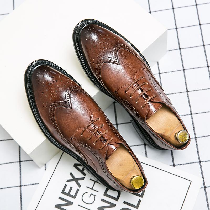 Classic Causal Business Brogue Leather Shoes Men's Career Oxford Fashion Black Dress Shoes Wedding Shoes Zapatillas Plus Size 46