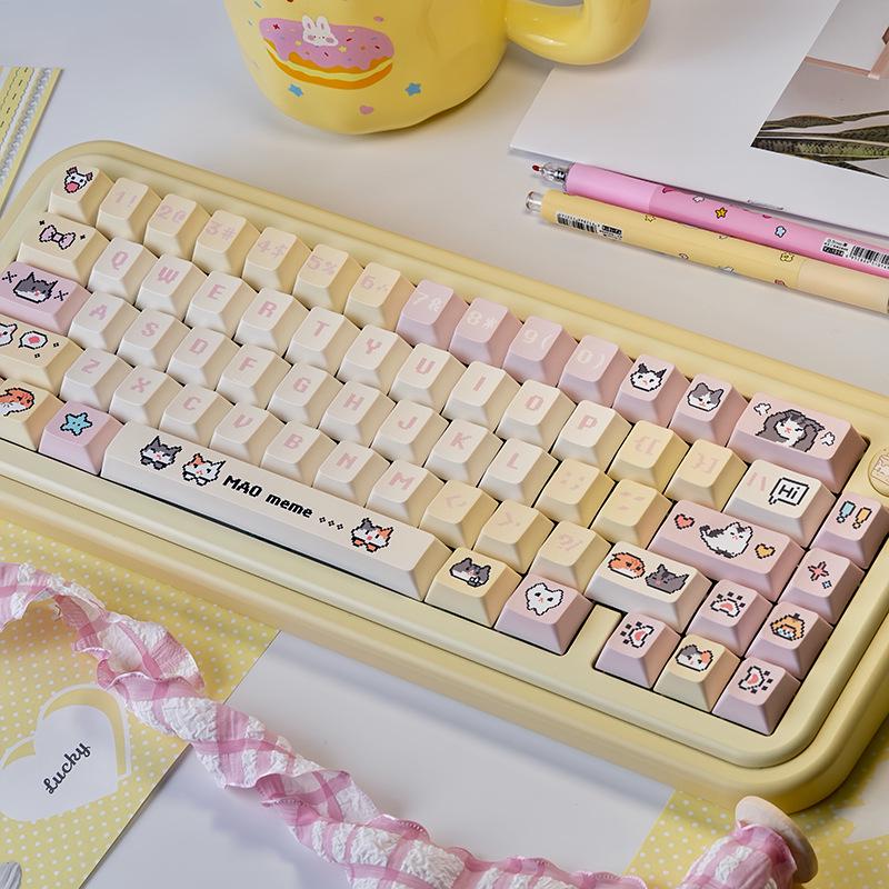 Pixel Hakimi Keycaps - Cream Yellow Personalized Theme Dye-Sublimation PBT Kezhi AKKO Keycaps