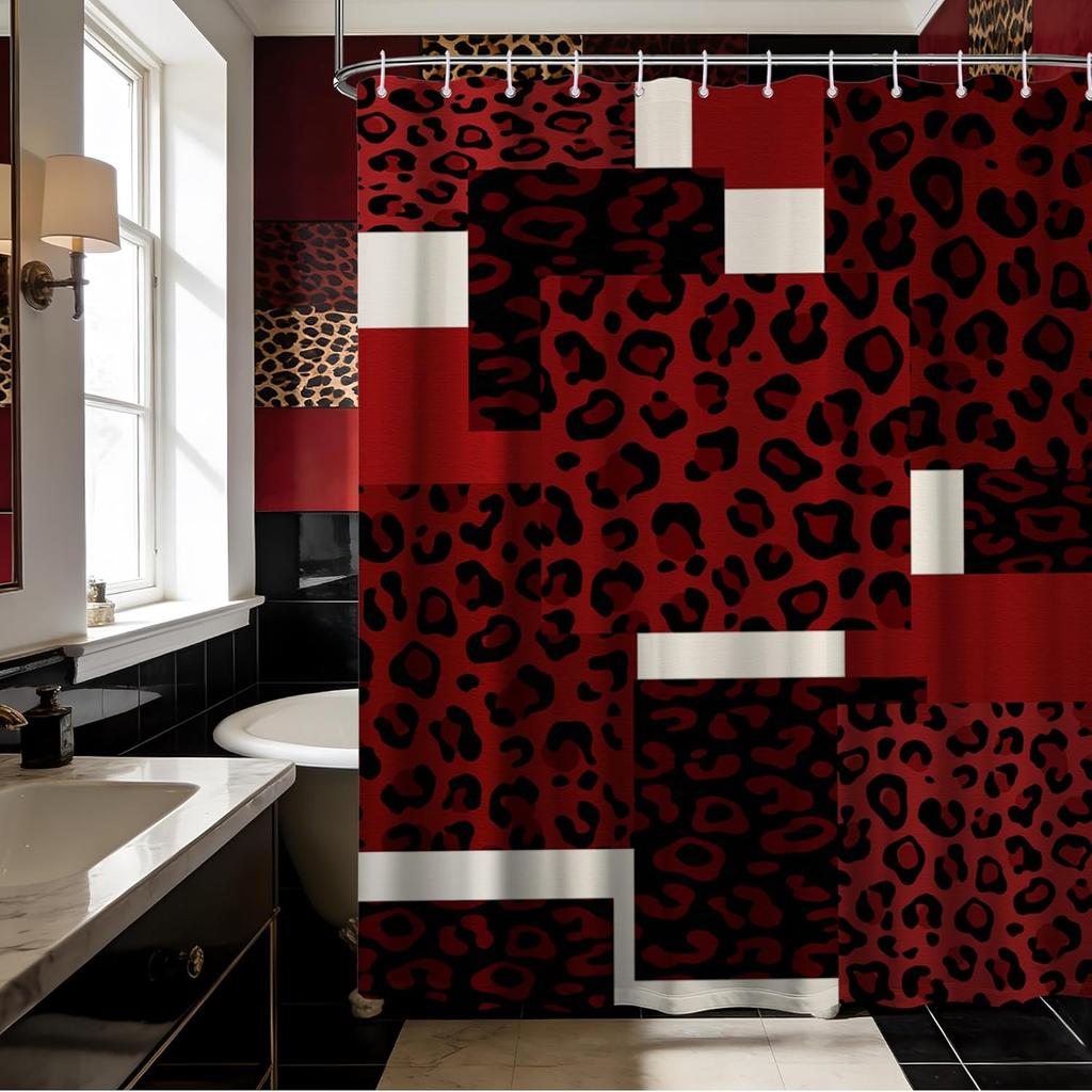 Dark Pink Leopard Shower Curtain Hot Pink Geometric Cheetah Print Shower Curta for Girls Bathroom Decor, Waterproof Fabric 70 x 72 inch with Hooks