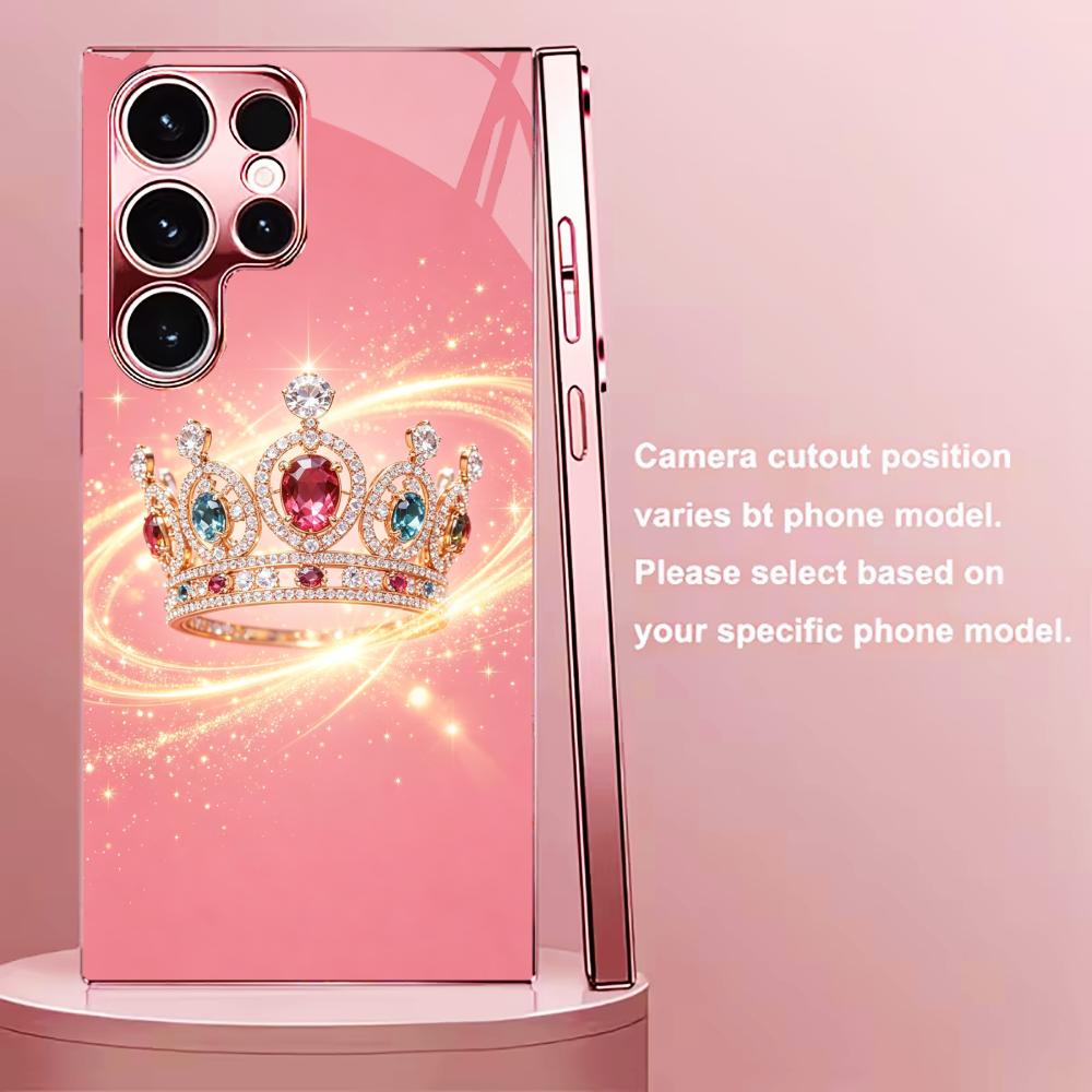 Beautiful Pink Gemstone Crown Phone Case Glass S26 Ultra Case S25 Ultra Case for Samsung Galaxy S26 S25 S24 S23 S22FE Ultra Plus