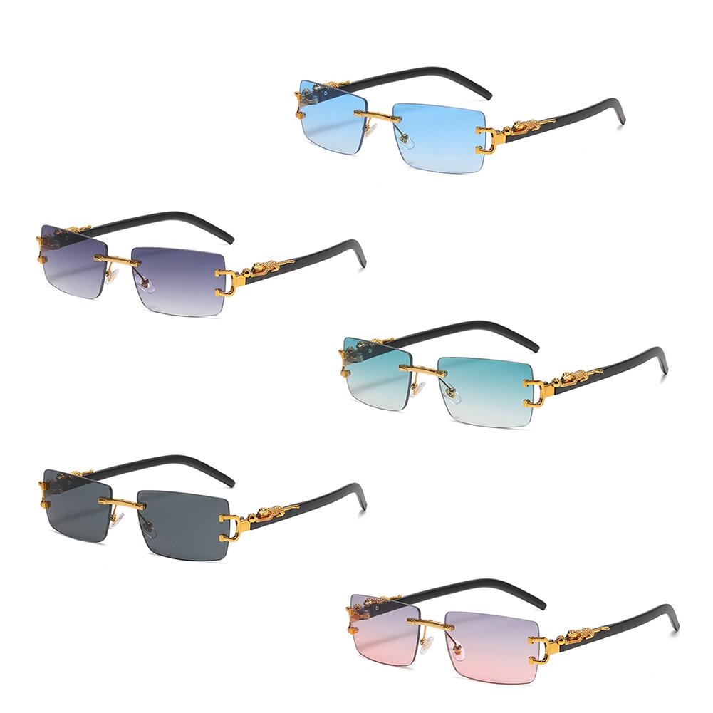 Rectangle Sunglasses For Women Men Rimless Retro Metal Square Sun Glasses With Animal Decoration For Outdoor Party Club