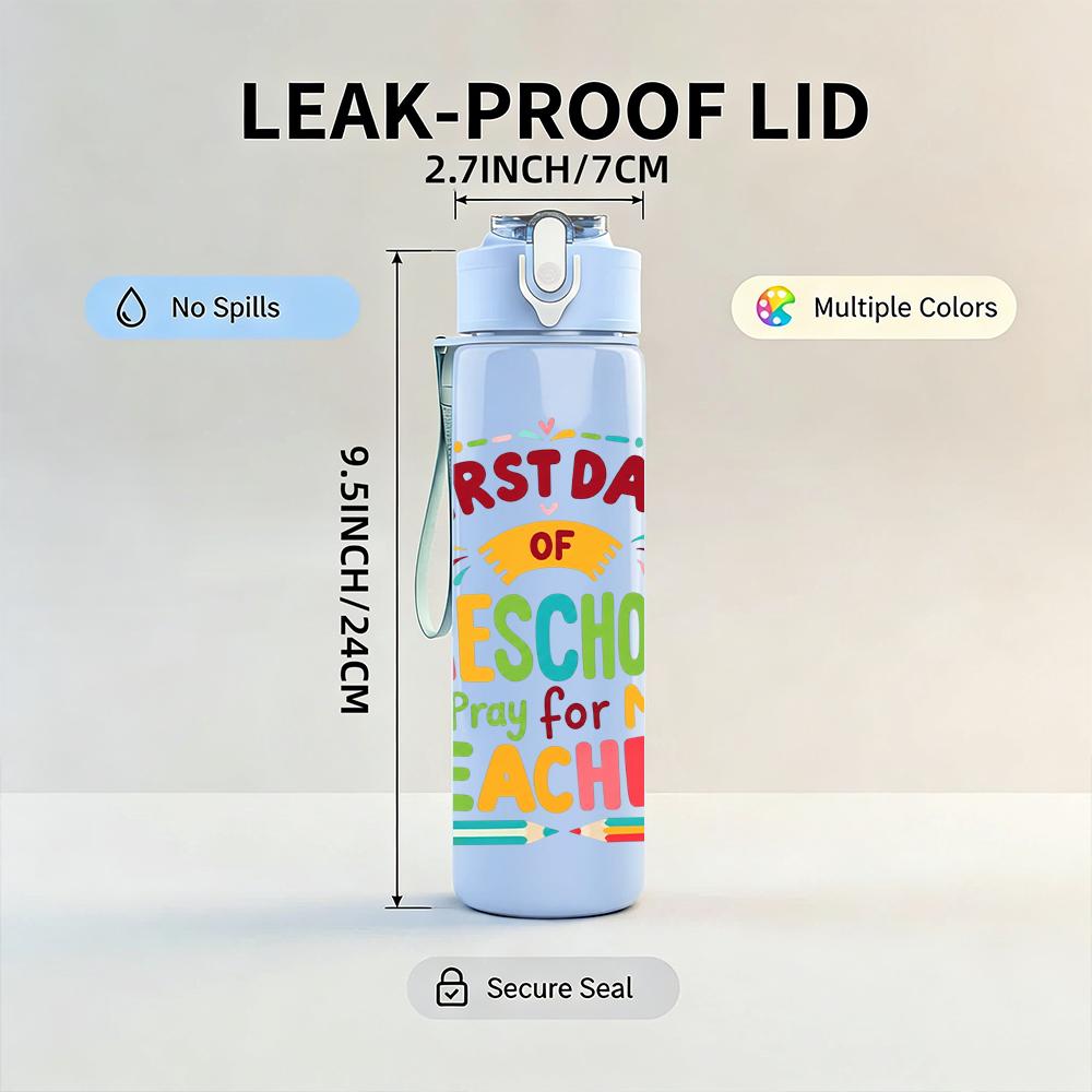 1PC Preschool Teacher Letter Print 750ml Color Plastic Water Bottle Leakproof Flip Straw Lid For Sports Office Home Use
