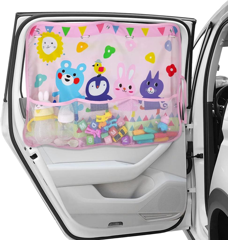 Tenda parasole per finestrino auto per bambini - Tenda parasole per finestrini auto con tasca portaoggetti in rete - Protezione dai riflessi solari e dai raggi UV