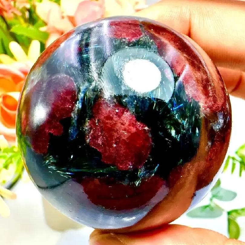 1pc Natural Garnet Astrophyllite Crystal Sphere Meditation Fengshui Healing Crystal Gift Reiki Gemstone Ball Home Decoration