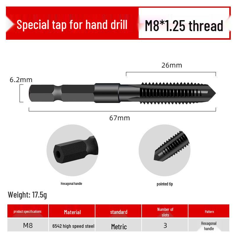 Hex Shank Machine-Compatible Hand Drill Tap & Reamer Set with Straight Flute Bits (M3-M12)