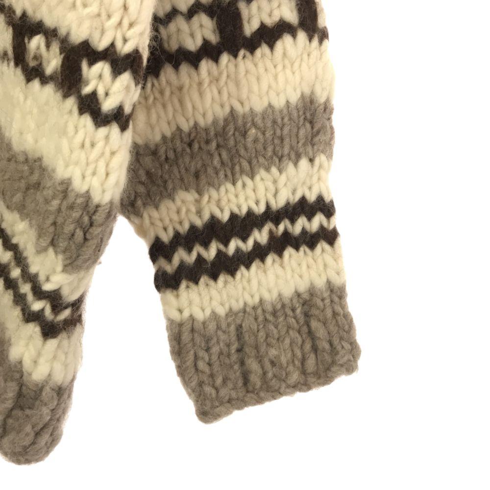 Wool hand knit Long sleeve Cowichan Sweater Brown Men's Used