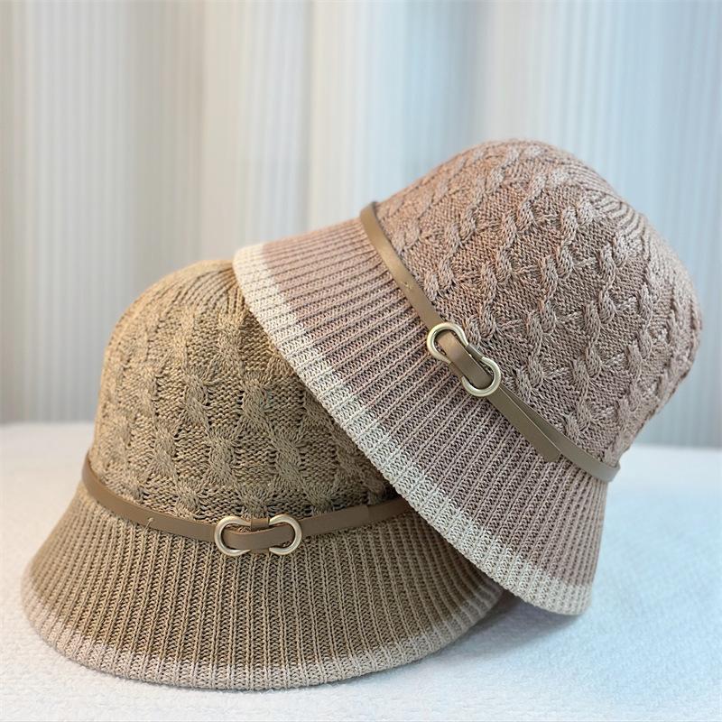 Spring and Summer Belt Buckle Bucket Hat Women's Fashion Sunshade Temperament Pot Hat Twist Pattern Breathable Travel Sun Hat