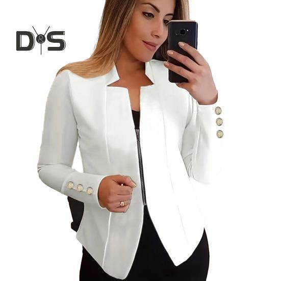 Jaro Podzim Business Suit Kabát Vroubkovaný límec Dlouhý rukáv Zapínání na zip Bunda k obleku Jednobarevné Slim Fit Outwear