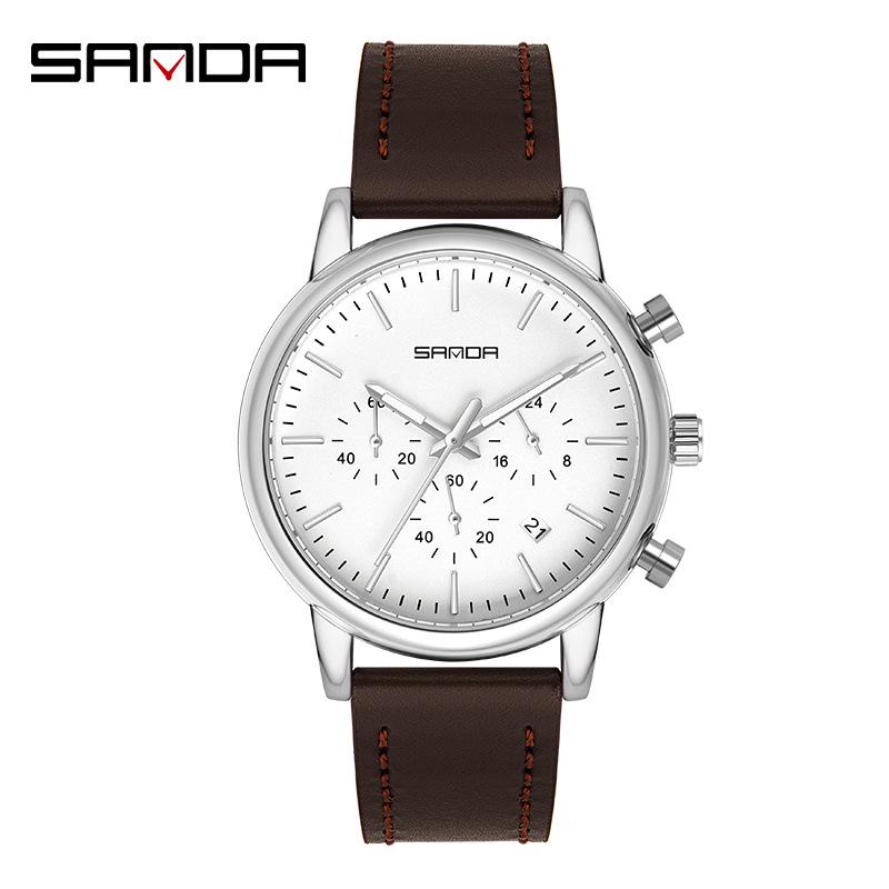 Sanda Men's Fashion Quartz Watch with Date, Three Hands, and Nail Scale