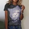 Summer Women Cat Print Casual Short-Sleeved 3d Fashion Streetwear Round Neck Pullover Oversized