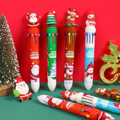 Christmas 10-Color Gel Pen Set for Creative Journaling - Cartoon Design for Students