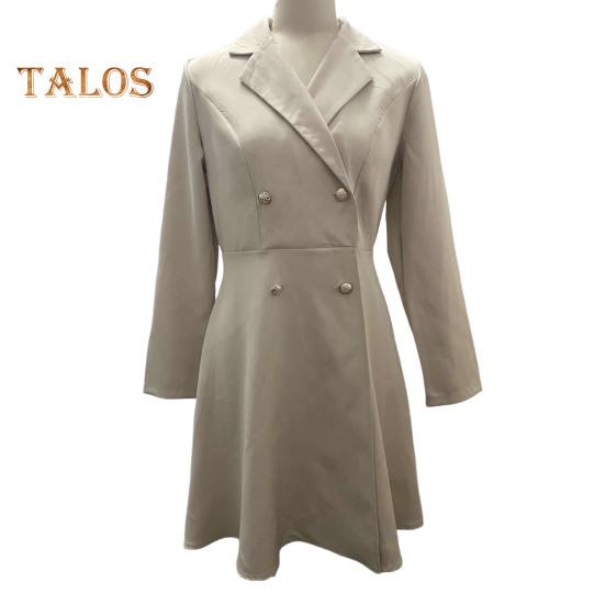 Fall Winter Women Jacket Double-breasted A-line Slim Fit Turn-down Collar Tight Waist Pure Color Formal Business Office Dress Long Sleeve Commuting