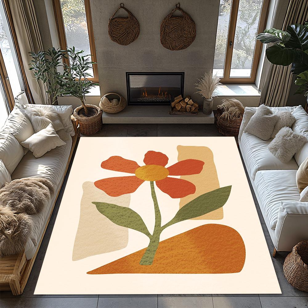 Boho Floral Area Rug Washable Non Slip Modern Abstract Home Decor Living Room Bedroom Mat Floor Carpet Stylish Accent