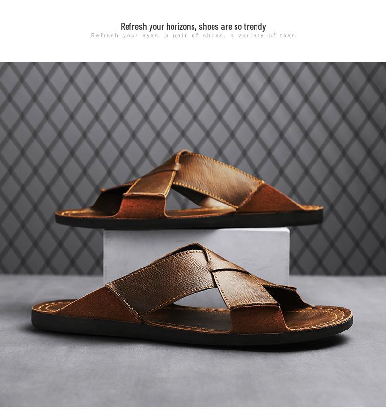 Infradito in Pelle da Uomo 2025 Open-Toe Sandali Casual da Spiaggia